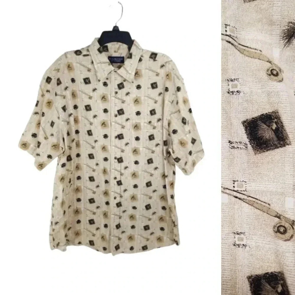 {Roundtree & Yorke} Mens Fishing Novelty Print Button-Down Casual Shir - Picture 1 of 13